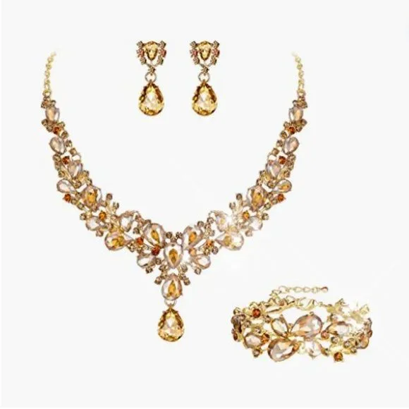 NEW Sparkling Bling Swarovski Crystal Rhinestone Wedding Necklace Set + … - Picture 7 of 16